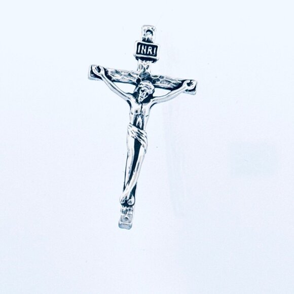 Sterling Silver 925 Textured Crucifix Pendant Oxidized Hammered Finish Religious - Picture 1 of 11